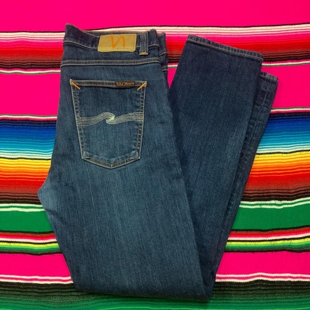 Nudie Jeans Co. Men's 32x34 (Fit‎ 32x29) Lean Dean Dry Ecru Embo Blue Made Italy